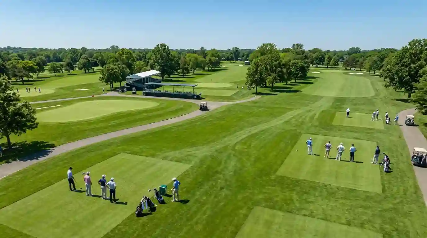 LIV Golf Shotgun-Start mit allen Teams gleichzeitig auf verschiedenen Löchern eines Turniers